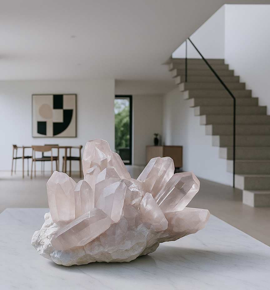 Rose quartz crystal in modern interior